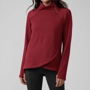 Yoga wear, Asymmetrical Zip Pullover, COZY KARMA ASYM PULLOVER, decadent red